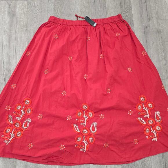 NWT Women's midi skirt Sz 3X red boho embroidered cotton cottagecore peasant art - Picture 9 of 9